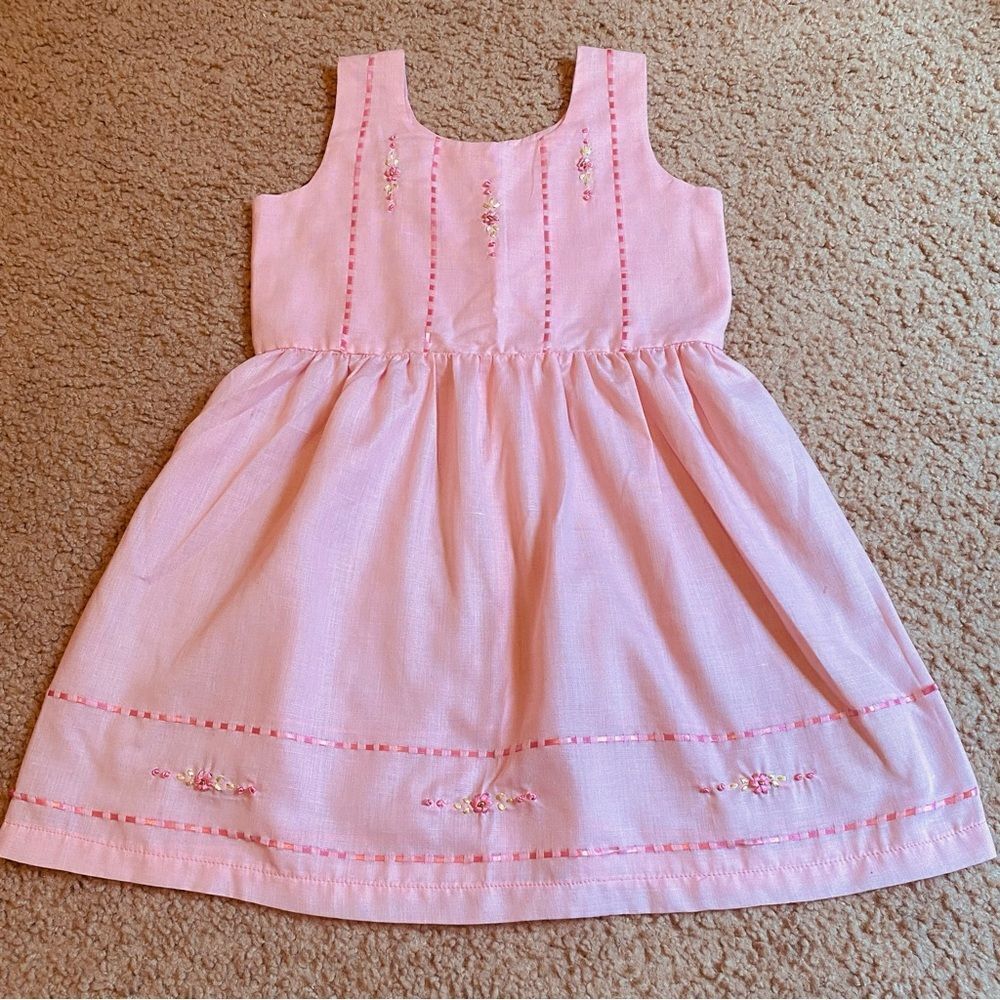 Pink Embroidered Kids Dress - Picture 2 of 6